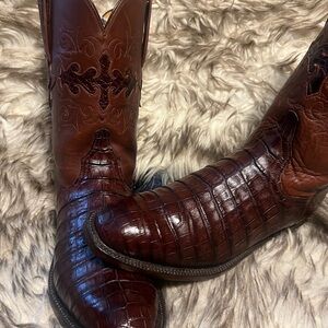 LUCCHESE men TOP QUALITY CAIMAN & Leather Western Boots brown Sz 7.5 D